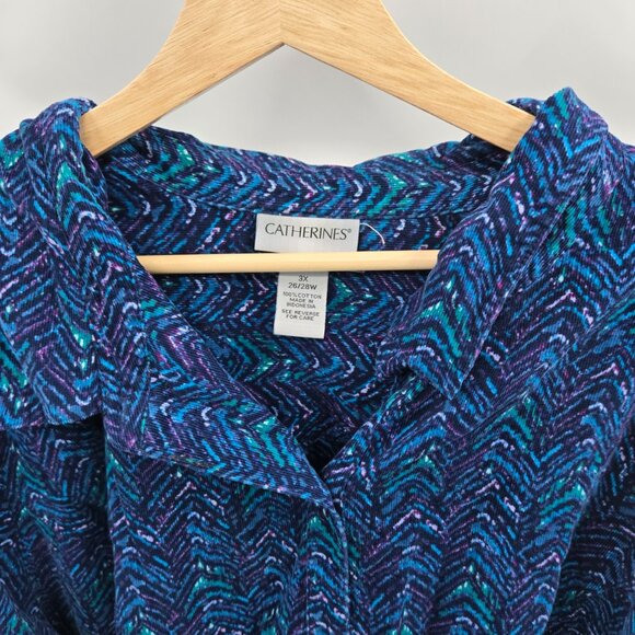 Catherines Blue Purple Corduroy Chevron Long Sleeved Button Down Top 3x 26/28 - Picture 7 of 10